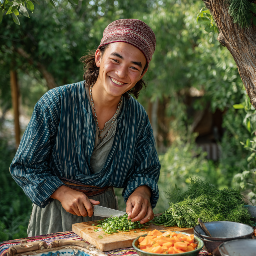 Group of energetic Uzbek adults of various ages exercising outdoors, showing improved fitness and strength from proper nutrition